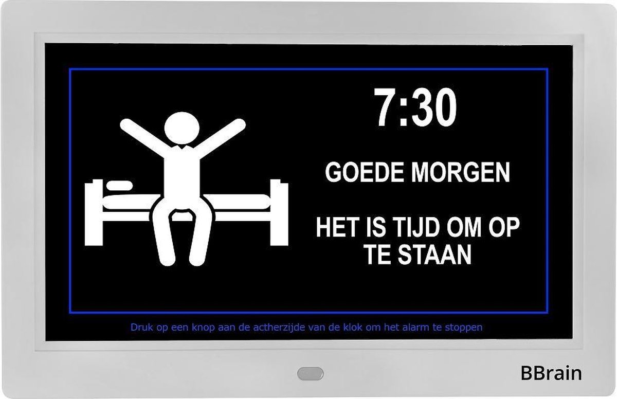 BBrain Basic - Dementieklok XL 10 inch wit - Kalenderklok met dag, datum en tijd - Alzheimer