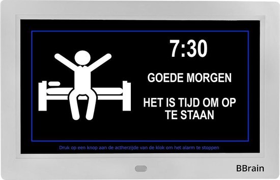 BBrain Basic - Dementieklok XL 10 inch wit - Kalenderklok met dag, datum en tijd - Alzheimer