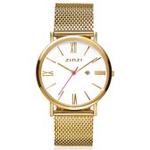 ZINZI Roman horloge witte wijzerplaat stalen kast geelgoudkleurig stalen mesh band geelgoudkleurig 34mm extra dun ZIW507M