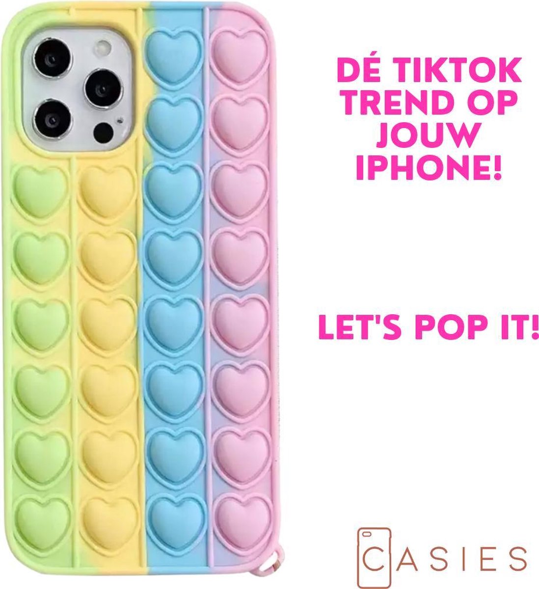 Casies Apple iPhone XR Pop It Fidget Toy telefoonhoesje - Rainbow Heart case - Gezien op TikTok - Soft case hoesje - Fidget Toys