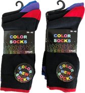 Color Sokken - Maat 39/42- 6 paar - Unisex - Rood/Paars/Blauw - Katoen met spandex