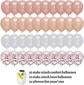 Partygoodz - 40 Stuks met Lint - Rosé Goud - Wit - Confetti - Licht Rosé Goud - Ballonnen Set - Decoratie - Papieren Confetti - Verjaardag - Feest