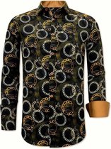Luxe Satijn Overhemd Heren Print - 3078NW - Zwart / Bruin