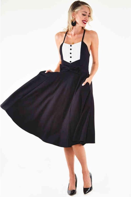 Voodoo Vixen - Hessy with contrast pleated panel and bow detail Flare jurk - Zwart