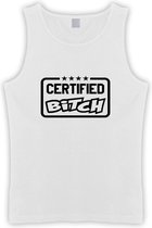 Witte Tanktop met zwart " Certified Bitch " print size L