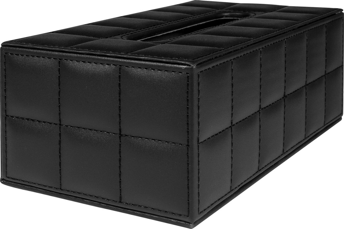 LYVION Tissue opbergdoos PU leer / Tissuehouder / Tissue box / Zakdoekendoos / Kunstleer / Zakdoekjeshouder / Tissue dispenser / Tissuedoos - Zwart