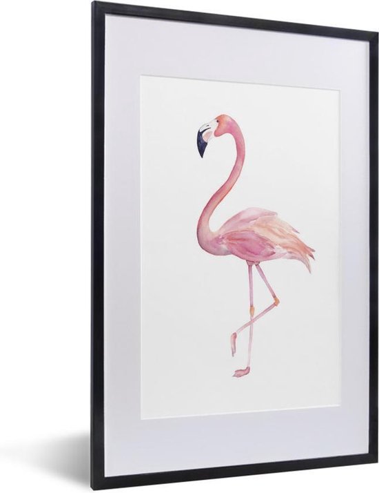 Fotolijst incl. Poster - Waterverf - Flamingo - Roze - 40x60 cm - Posterlijst