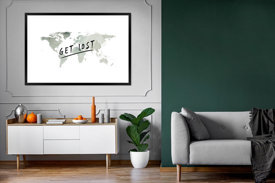 Wereldkaart de l'aquarelle grise avec la citation Get résolu dessus 120x80 cm