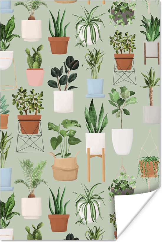 Patroon van verschillende illustraties van planten op een grijsblauwe  achtergrond... | bol.com