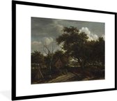 Fotolijst incl. Poster - Cottages in a wood - schilderij van Meindert Hobbema - 80x60 cm - Posterlijst
