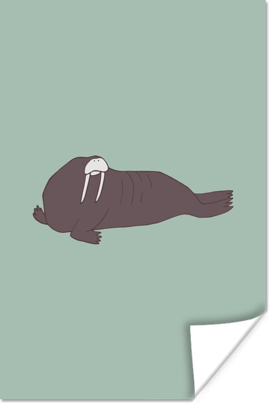 Illustratie van een walrus op een groene achtergrond