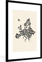 Fotolijst incl. Poster - Illustratie kaart van Europa - 60x90 cm - Posterlijst