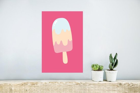Illustration d'une glace sur fond rose 20x30 cm - petite