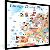 Fotolijst incl. Poster - Kaart - Europa - Reizen - 60x80 cm - Posterlijst