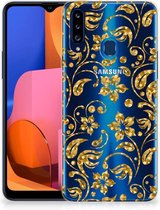 Telefoonhoesje Geschikt voor Samsung Galaxy A20s Back Cover Siliconen Hoesje Gouden Bloemen