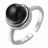 Verstelbare ring- zwarte steen-Charme Bijoux