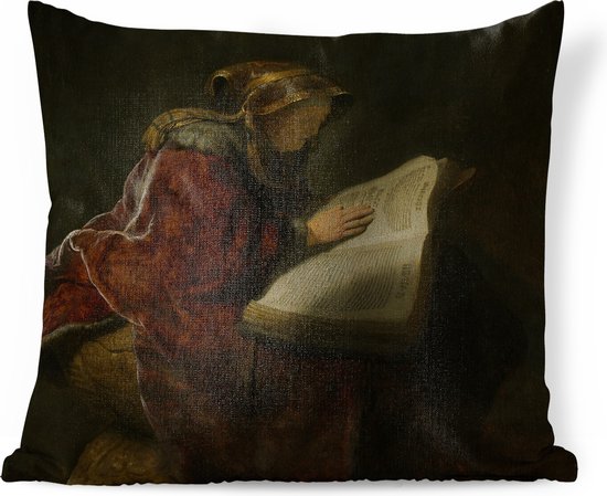 Sierkussens - Kussen - Oude lezende vrouw, waarschijnlijk de profetes Hanna - Schilderij van Rembrandt van Rijn - 60x60 cm - Kussen van katoen
