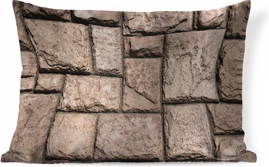 Sierkussen Murs en pierre pour usage intérieur - Mur avec différentes pierres - 50x30 cm - Coussin intérieur rectangulaire en coton