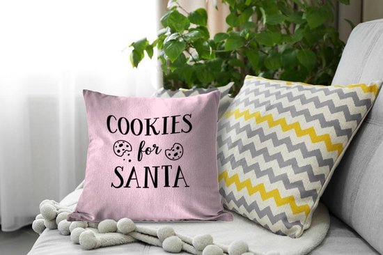 Sierkussen Citations de Noël pour l'intérieur - Quote Cookies pour le Père Noël décoration murale Noël rose pastel - 40x40 cm - Coussin intérieur carré en coton