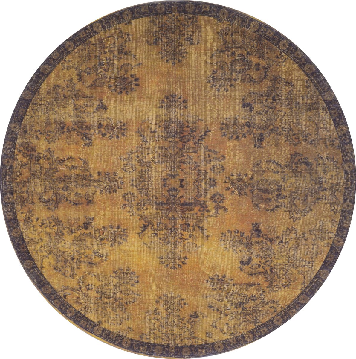 Veer Carpets Vloerkleed Yves Rond Oker ø160 cm - Laagpolig Synthetisch Vloerkleed – Vintage / Klassiek Medaillon