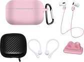 6-in-1 Accessory Bescherming Set Geschikt Voor Apple Airpods Pro Draadloze Oordopjes Oplaadcase - Earpods Siliconen Bescherm Hoesje Soft Case Cover Earhookds Anti Lost Strap - Met Hardcase Tr