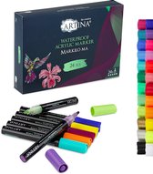 Artina Markilo MA Set van 24 Acryl Markers - Acryl Pennen – Stiften voor volwassenen Inkt Markeerstiften voor Papier Glas, Keramiek Stenen Hout Metaal