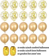 Partygoodz - 20 Stuks met Lint - Goud -  Gouden Confetti -  - Ballonnen Set - Decoratie - Papieren Confetti - Verjaardag - Feest