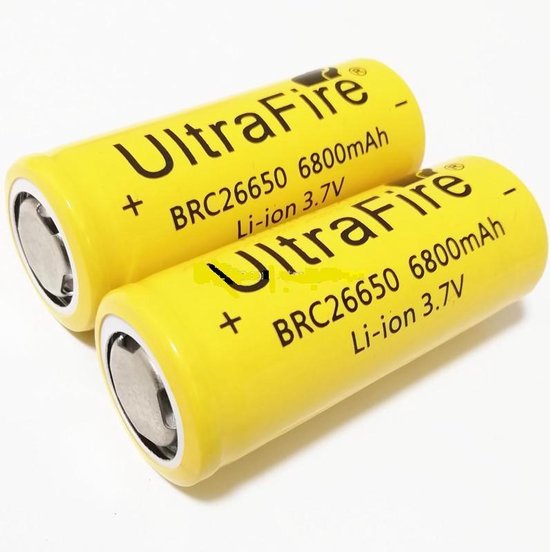 2x UltraFire 26650 6800mAh Li-ion Batterij |