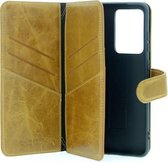 Samsung Galaxy S20 Ultra Leer Hoesje Genuine Leather Luxe Book Case Hoesje 100% Leer Licht Bruin