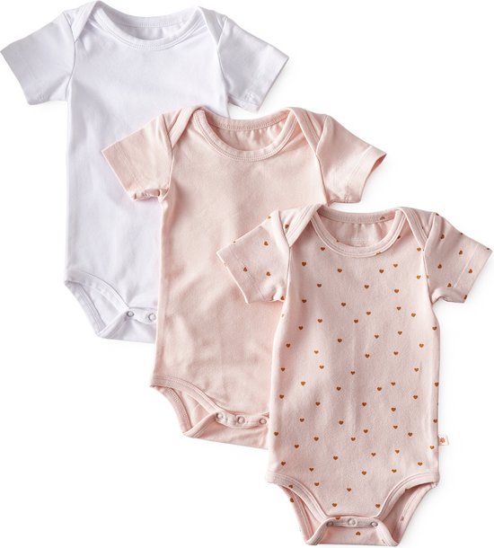 Little Label - romper korte mouw 3-pack - pink white - maat: 50 - bio-katoen