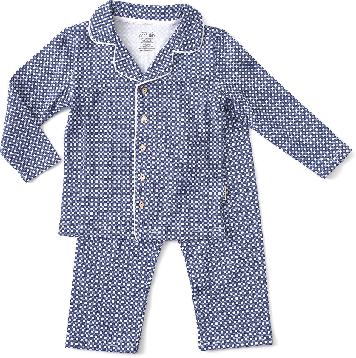 Little Label Pyjama Jongens - Maat 146-152 - Blauw, Wit - Zachte BIO Katoen