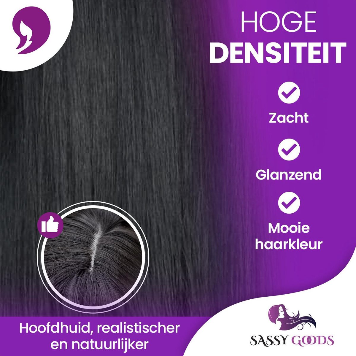 SassyGoods Zwarte Pruik - Pruiken Dames Kort Haar - Wig - Haarwerk - Wasbaar - Zwart - 35 cm — afbeelding 4