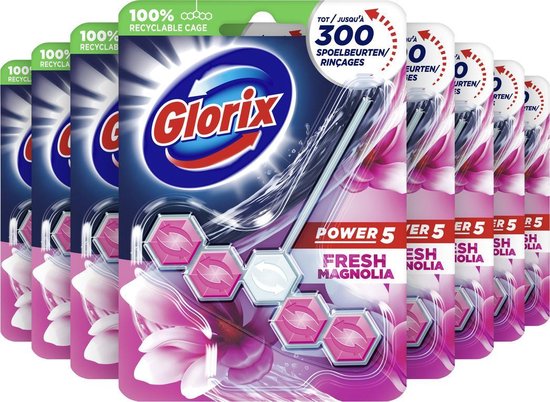 Glorix Power 5+ Wc Blok - Pink Magnolia - 7 stuks - Voordeelverpakking