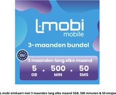 Carte SIM L-Mobi PrePaid - (5 Go chaque mois pendant 3 mois, 500 minutes d'appel et 50 SMS) Réseau KPN