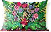 Buitenkussens - Tuin - Illustratie van geschilderd boeket bloemen - 50x30 cm