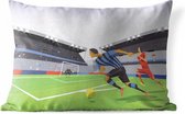 Buitenkussens - Tuin - Een illustratie van spelers die voetballen in een stadion - 50x30 cm