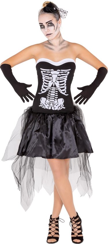 dressforfun - vrouwenkostuum sexy Skelett-Lady S - verkleedkleding kostuum halloween verkleden feestkleding carnavalskleding carnaval feestkledij partykleding - 300113