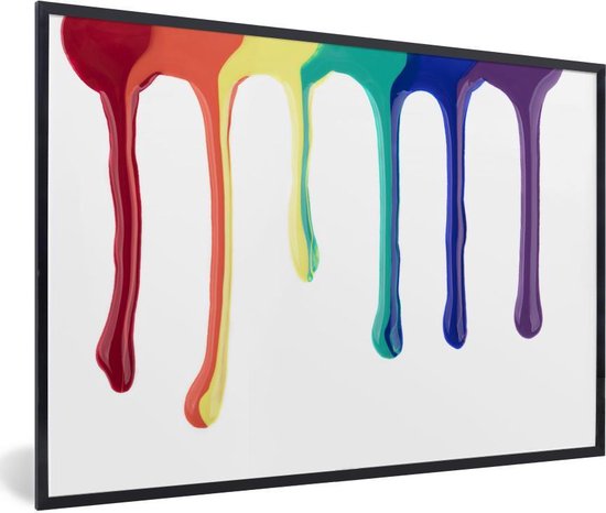 Image encadrée - Cadre photo gouttes de peinture arc-en-ciel 90x60 cm - Affiche encadrée (Décoration murale salon / chambre)