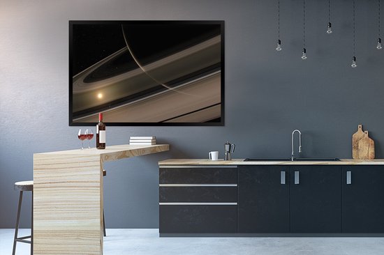 Image encadrée - Cadre photo La planète Saturne dans le système solaire 120x80 cm - Affiche encadrée (Décoration murale salon / chambre)