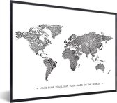 Fotolijst incl. Poster - Wereldkaart - Zwart - Vingerafdruk - 80x60 cm - Posterlijst