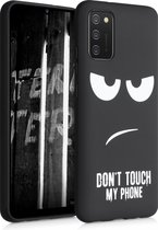 kwmobile telefoonhoesje geschikt voor Samsung Galaxy A02s - Hoesje voor smartphone in wit / zwart - Backcover van TPU - Don't Touch My Phone design