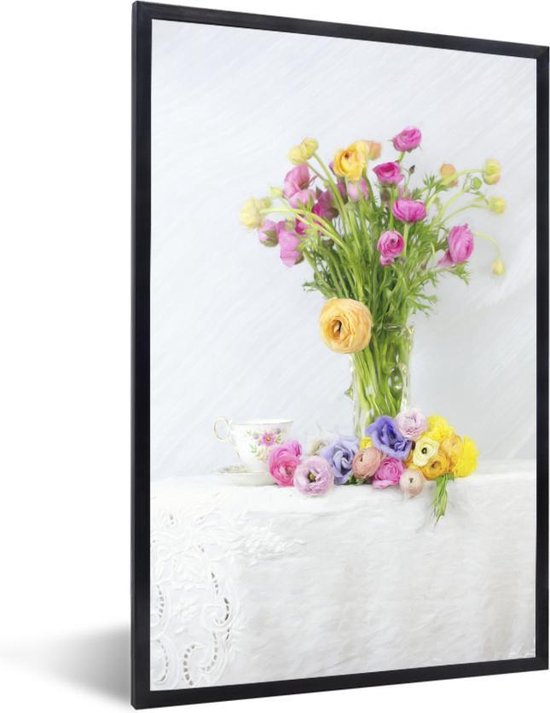 Photo en cadre - Cadre photo Nature morte fleurs colorées noir sans passe-partout 20x30 cm - Affiche sous cadre (Décoration murale salon / chambre)