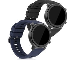 kwmobile 2x horlogebandjes geschikt voor Huami Amazfit GTR (47mm) / GTR 2 / GTR 2e / GTR3 / GTR 3 Pro bandje - Smartwatch bandjes van TPU - Activity tracker horloge band in zwart / donkerblauw
