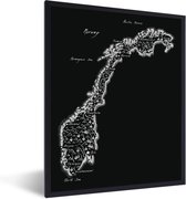 Photo encadrée - Carte Zwart et blanc des montagnes et plans d'eau en Norvège Cadre photo 60x80 cm - Affiche encadrée (Décoration murale salon / chambre)