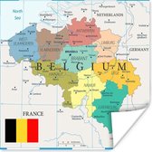 Kleurrijke illustratie van een kaart van België poster 75x75 cm - Foto print op Poster