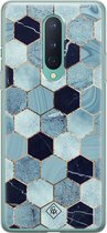 OnePlus 8 hoesje siliconen - Blue cubes | OnePlus 8 case | blauw | TPU backcover transparant