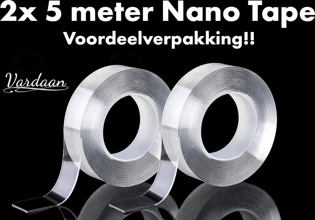 Nano Tape - Dubbelzijdige & Transparante Nano Tape - Vardaan®️ Nano Tape - Herbruikbare Plakband - Griptape - Waterproof Nano Tape - Stevige Nano Tape 5 meter - 2 stuks ✅✅✅