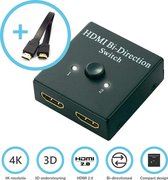 HDMI 2.0 bi-directionele schakelaar - Inclusief HDMI kabel - HDMI Switch - 2 op 1 - 1 op 2 - Ondersteunt 4K 3D HDMI 2.0 HDCP 2.2 - DVD - Blu-ray - Xbox - Playstation - TV - Monitors