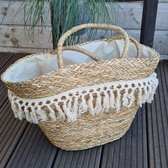 Strandtas - boodschappentas - palmblad - witte franjes