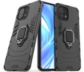 Xiaomi Mi 11 Lite hoesje - MobyDefend Dubbelgelaagde Pantsercase Met Standaard - Zwart - GSM Hoesje - Telefoonhoesje Geschikt Voor: Xiaomi Mi 11 Lite